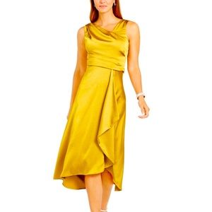 Just Taylor Women's Draped Satin Midi Dress Gold